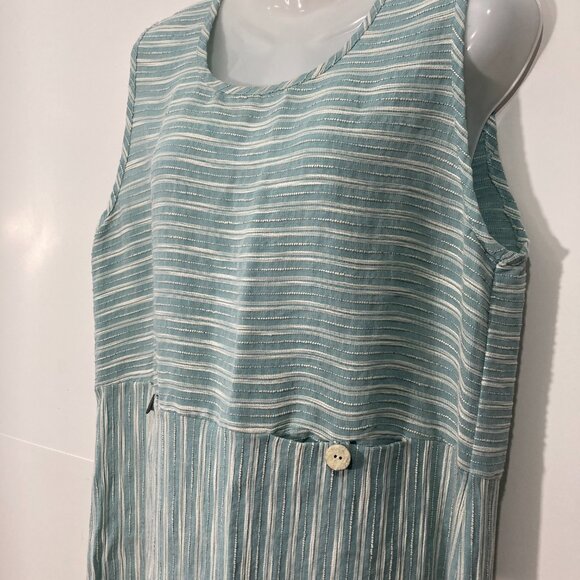 Vintage Cynthia Max Relax Linen Blend Maxi Dress Sleeveless Pocket Slit Green L - Picture 4 of 11